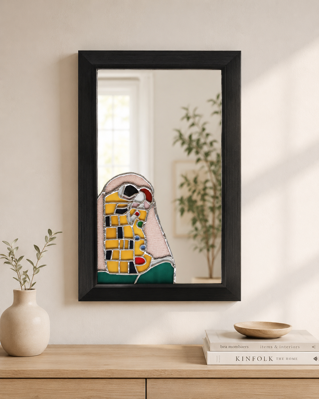 آینه دکوراتیو دیواری دست‌ساز الهام‌گرفته از نقاشی بوسه گوستاو کلیمت